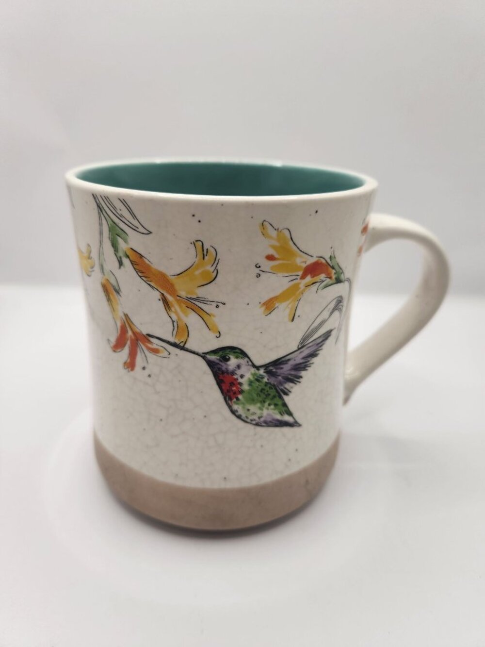 Yellow Flowers & Hummingbird Coffee Tea Mug Cup 18 Oz Ceramic, Colorful illustra